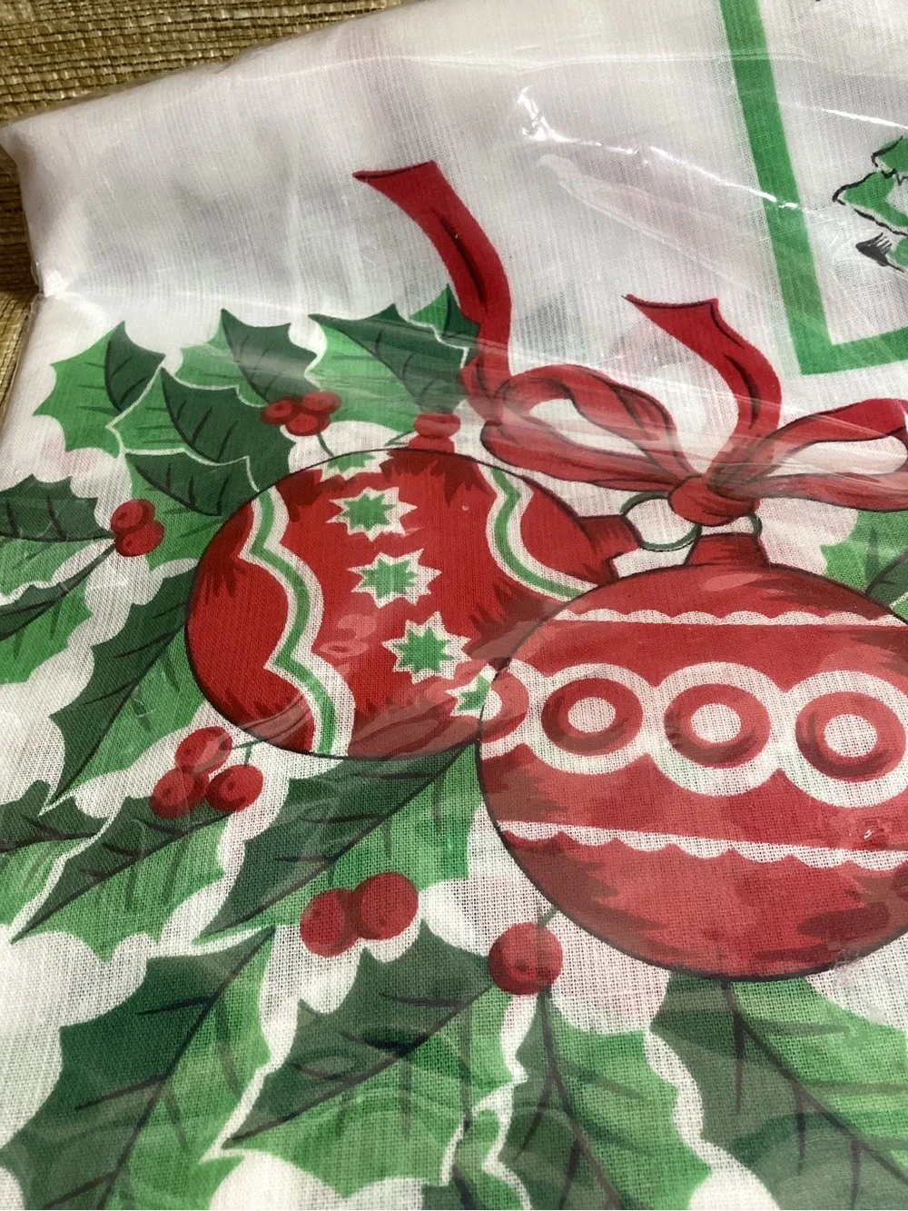 Trim A Home Holiday Tablecloth - Red & Green Holly Ornament Print
